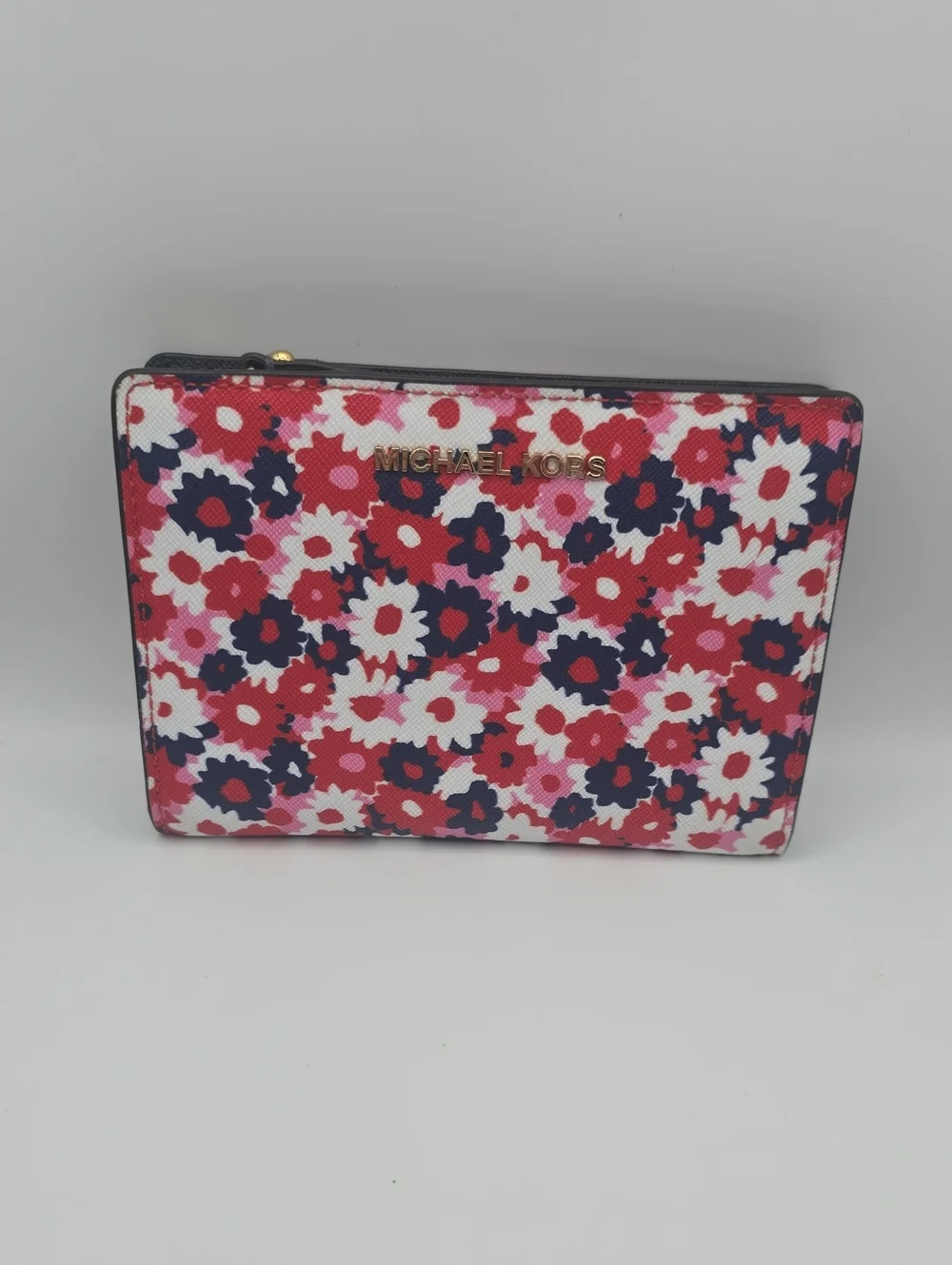 Michael Kors Floral Zip Wallet in Red, Pink, Navy & White